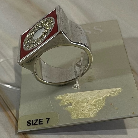 NEW GUESS Red Enamel and Crystal Art Deco Ring - Picture 2 of 4